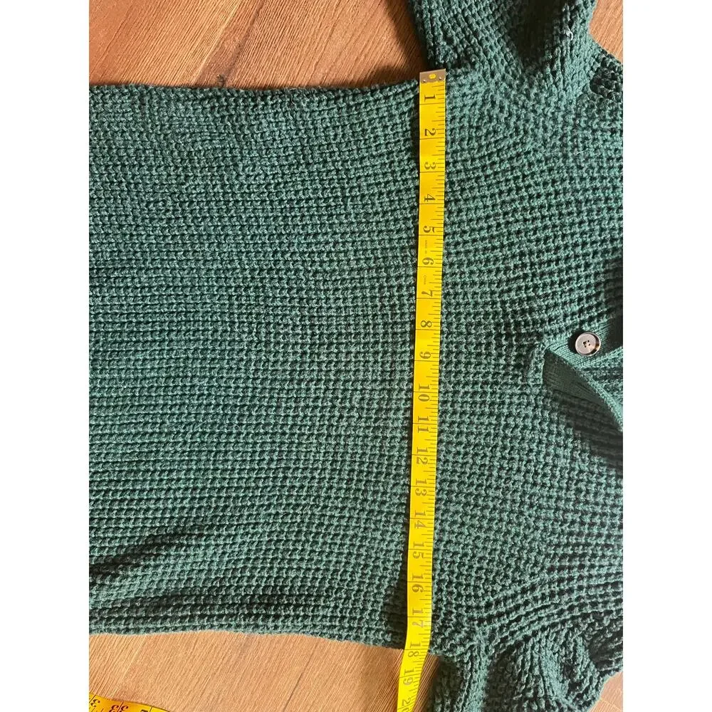 Banana Republic Green Waffle Knit Sweater M Button Neck Eclectic Grandpa